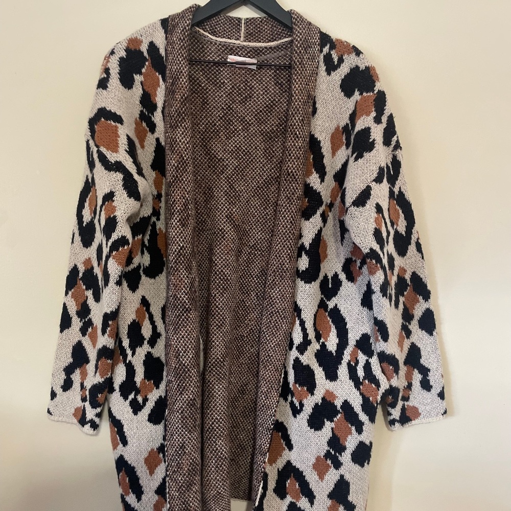 Knox Rose Open Front Cheetah Print Cardigan | Size Medium
